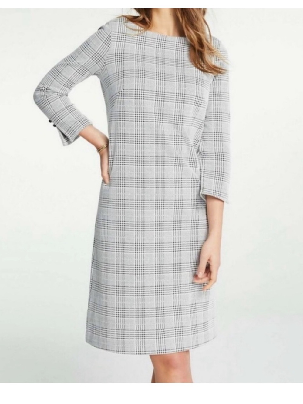 Classic Elegance - Gray Plaid Sheath Dress